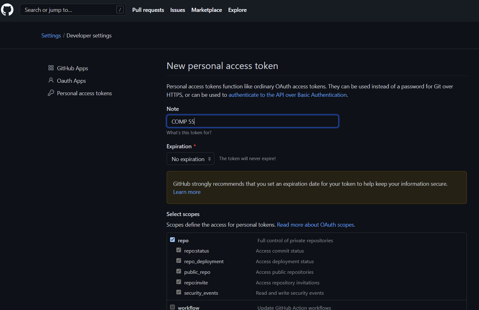 generating a token