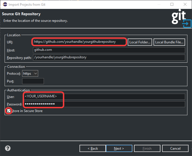 entering uri for importing